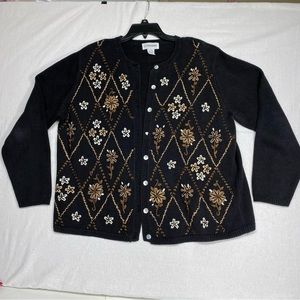 Vintage Alfred Dunner 1X Knit Button Front Cardigan Floral  Grandma Core 90's